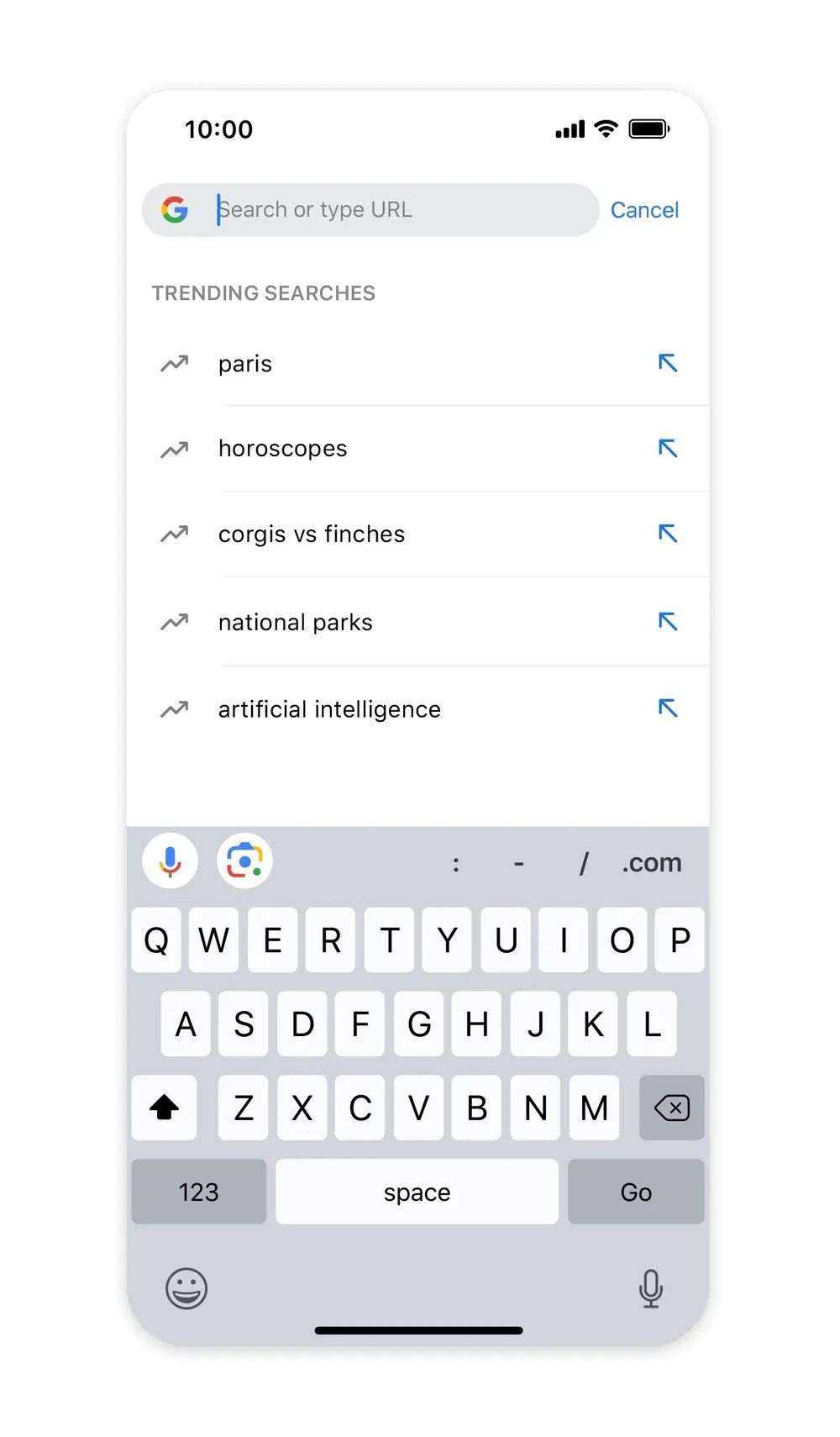 Uma captura de tela dos trending topics do Chrome no iOS.