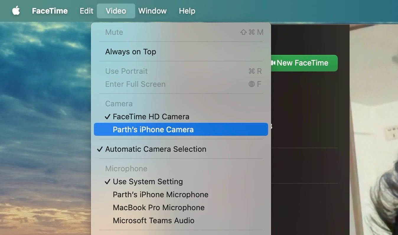 Uma captura de tela mostrando o menu Facetime no iPhone