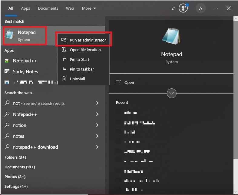 Captura de tela destacando Executar como administrador no Windows