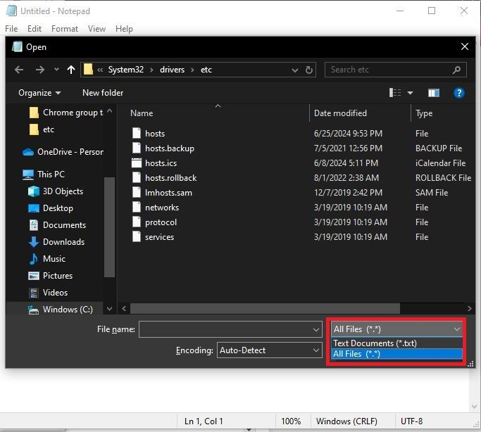 Captura de tela destacando o menu suspenso Todos os arquivos no Windows Explorer