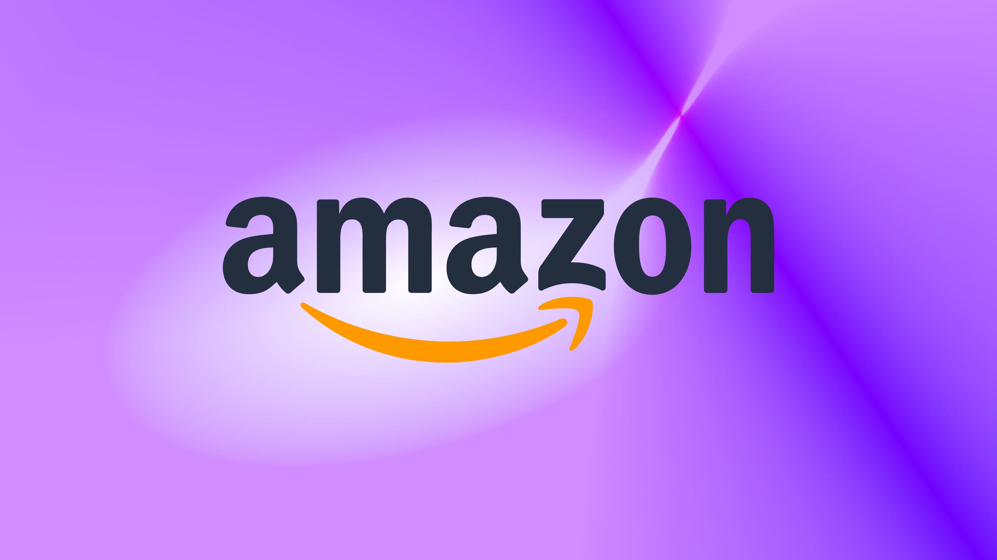 O logotipo do sorriso da Amazon contra um fundo roxo