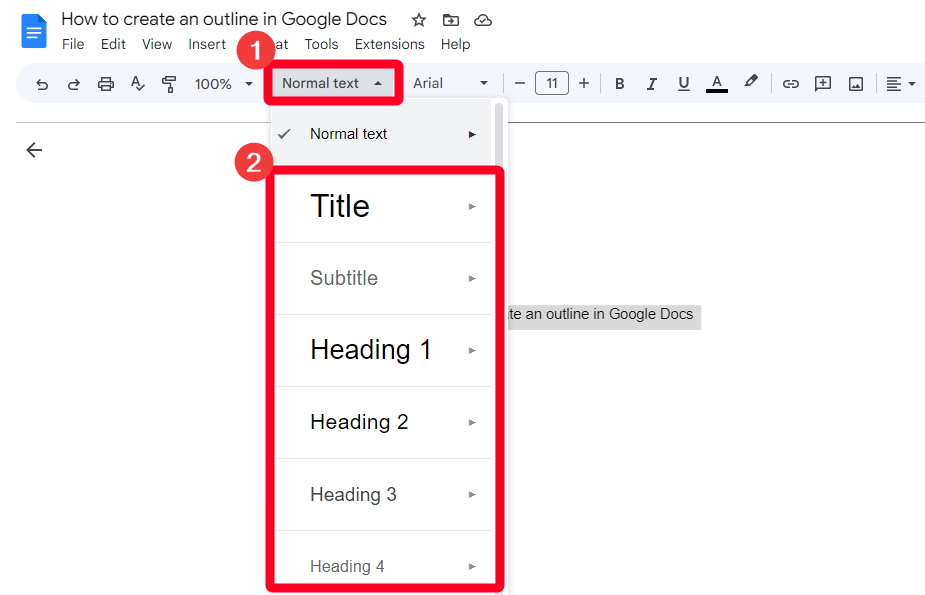 Criando um título no Google Docs a partir do Chrome