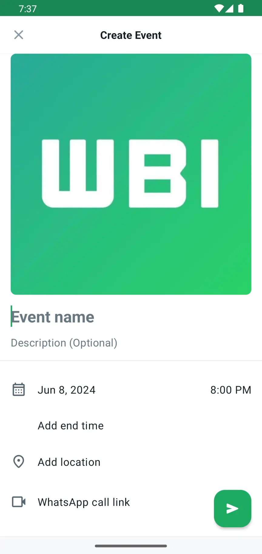 Uma captura de tela mostrando a funcionalidade de foto de capa em desenvolvimento do WhatsApp para eventos da comunidade