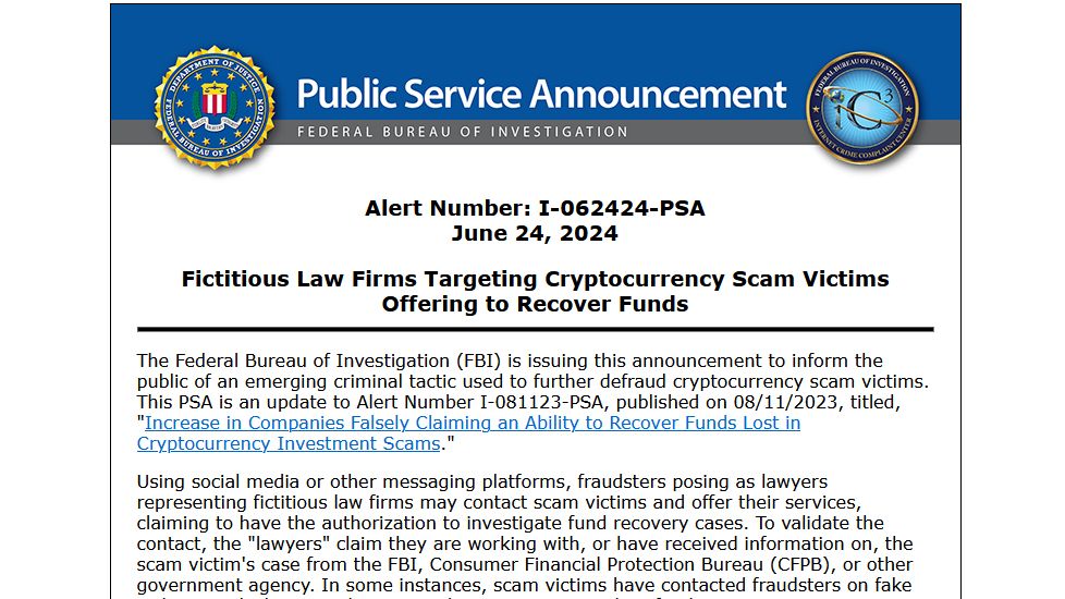 captura de tela do anúncio de serviço público IC3 do FBI