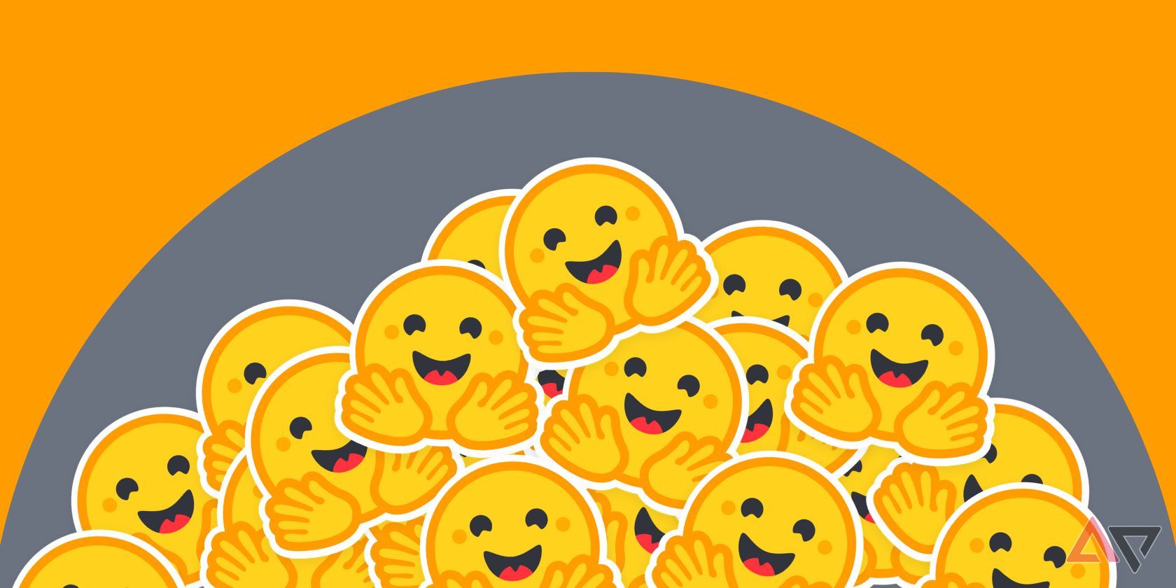 abraçando emojis de rosto espalhados em um círculo cinza com fundo laranja