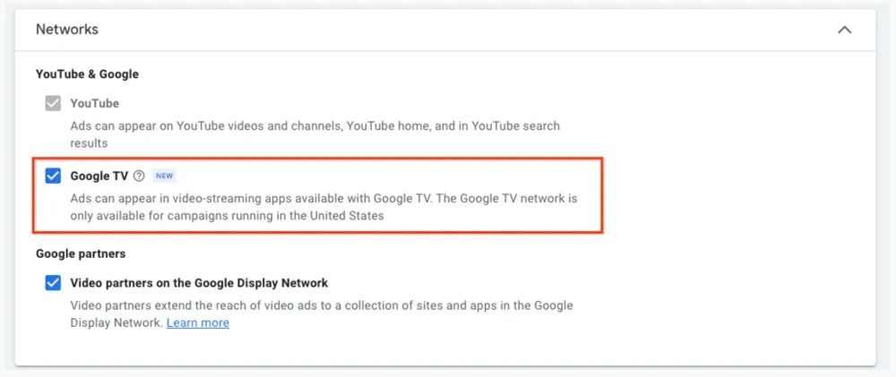 A rede Google TV está disponível diretamente no Google Ads e no Google Display & Video 360