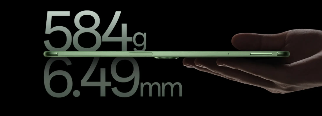 Um gráfico OnePlus Tablet Pro com seu peso e espessura.