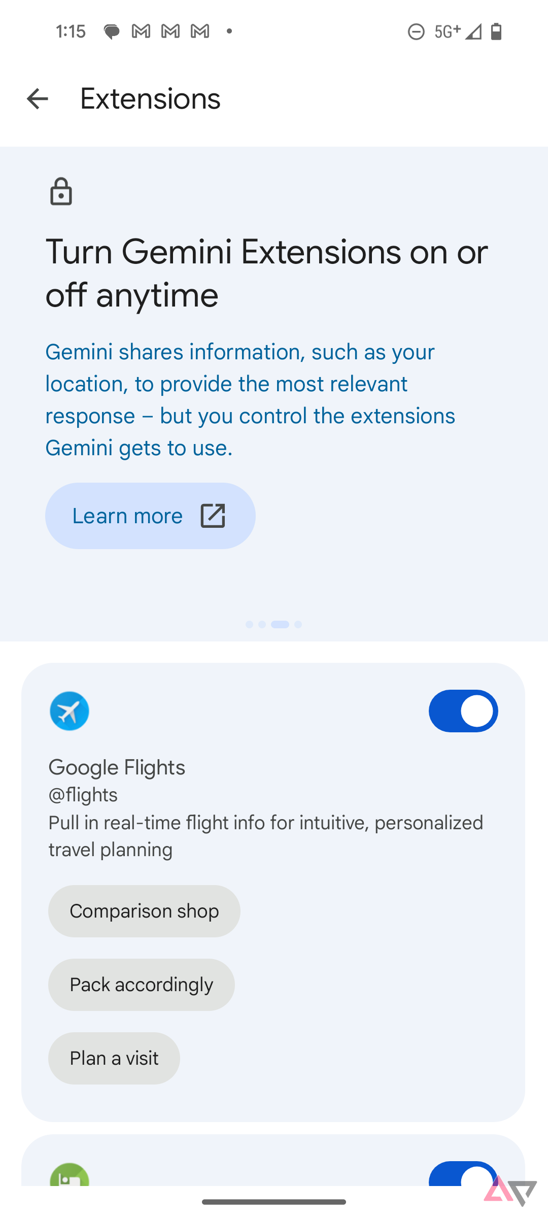 Extensões do Google em Gemini.