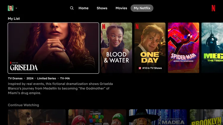 Página inicial da Netflix exibindo filmes e programas de TV