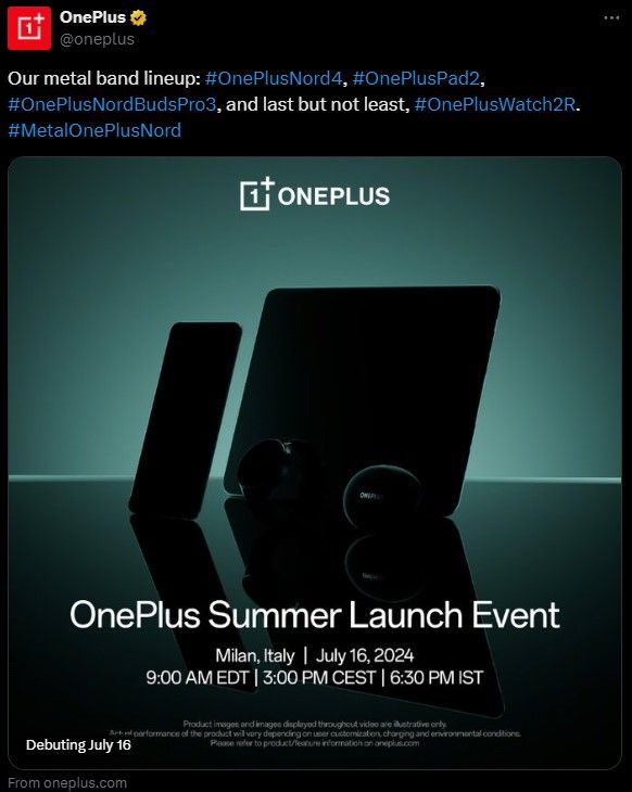 Uma captura de tela do tweet da OnePlus (conta global) sobre seu próximo evento.
