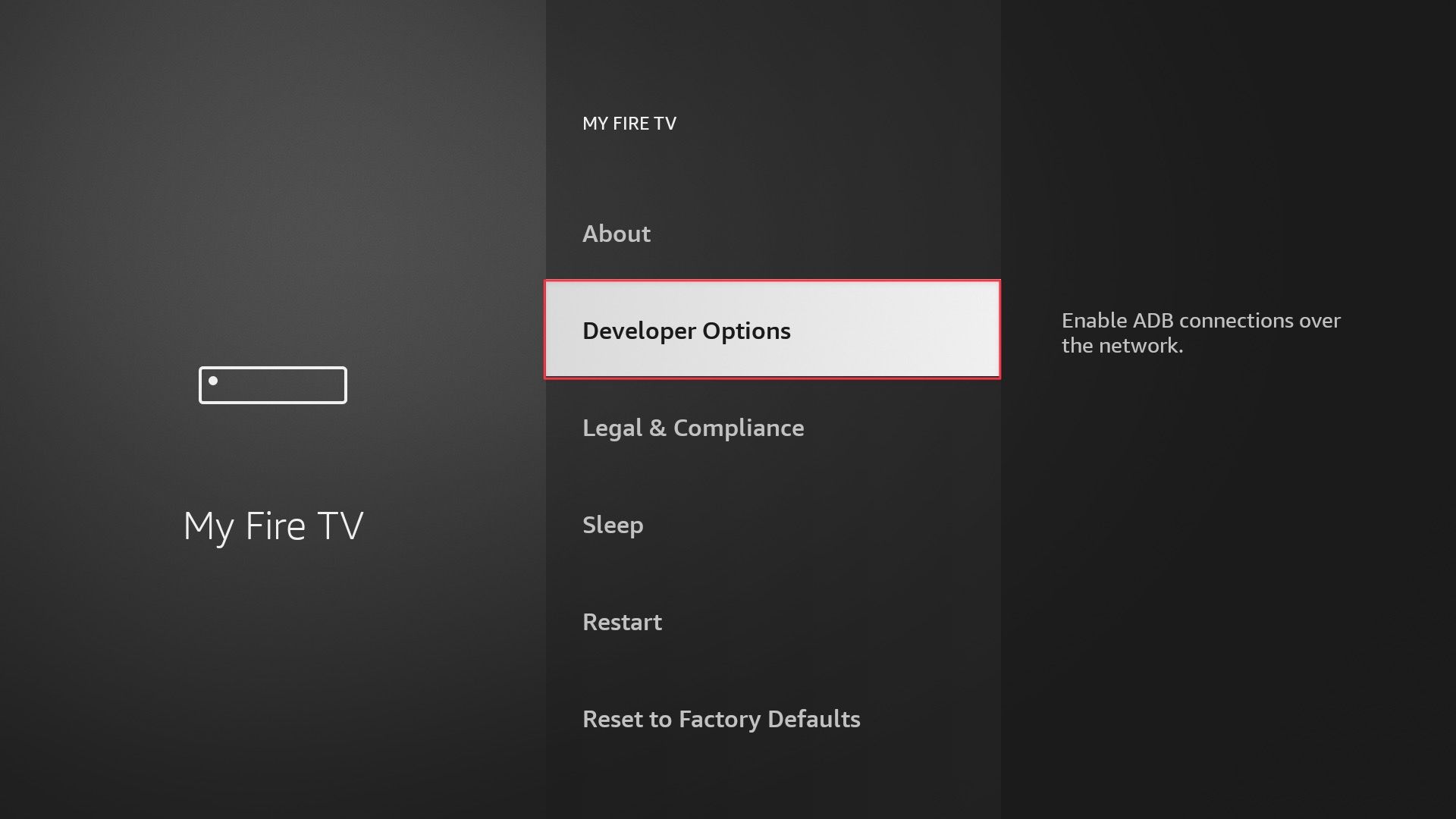 Abrir opções do desenvolvedor no Fire TV