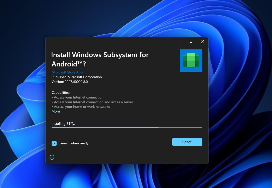 Instalar o subsistema Windows para Android