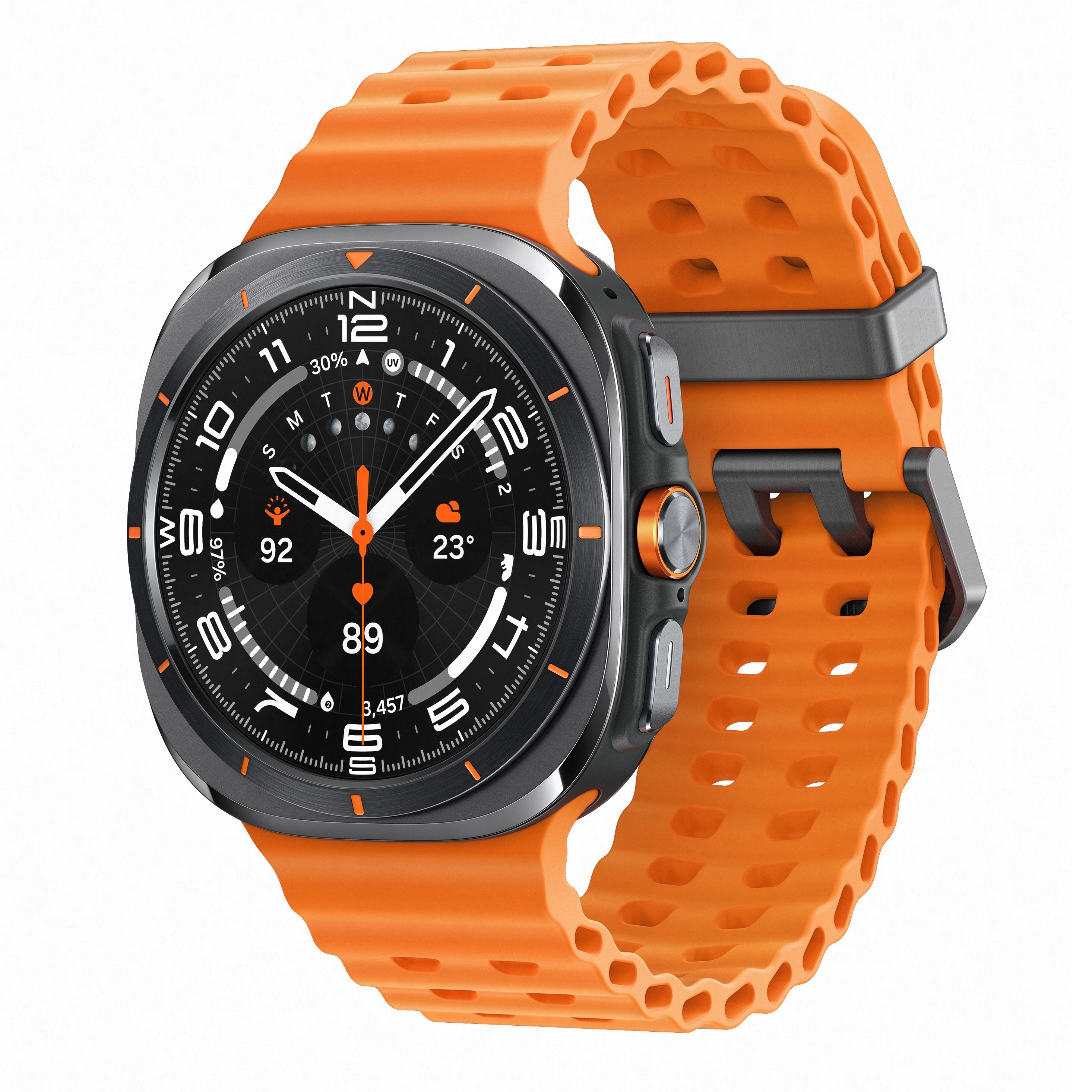 Samsung Galaxy Watch Ultra com pulseira laranja