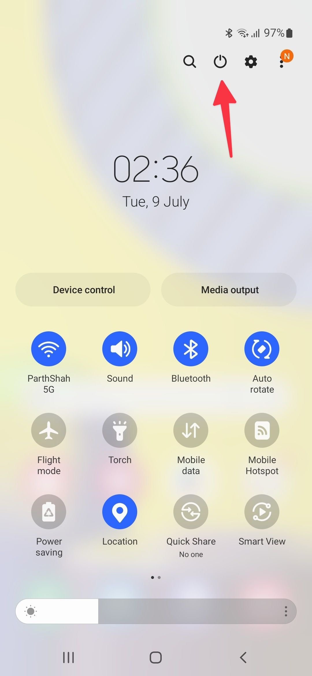 Uma captura de tela mostrando uma opção para reiniciar o telefone Samsung