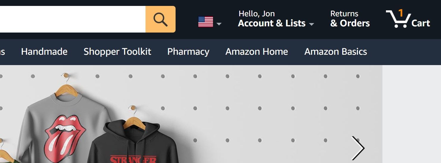Tela inicial da janela de compras da Amazon