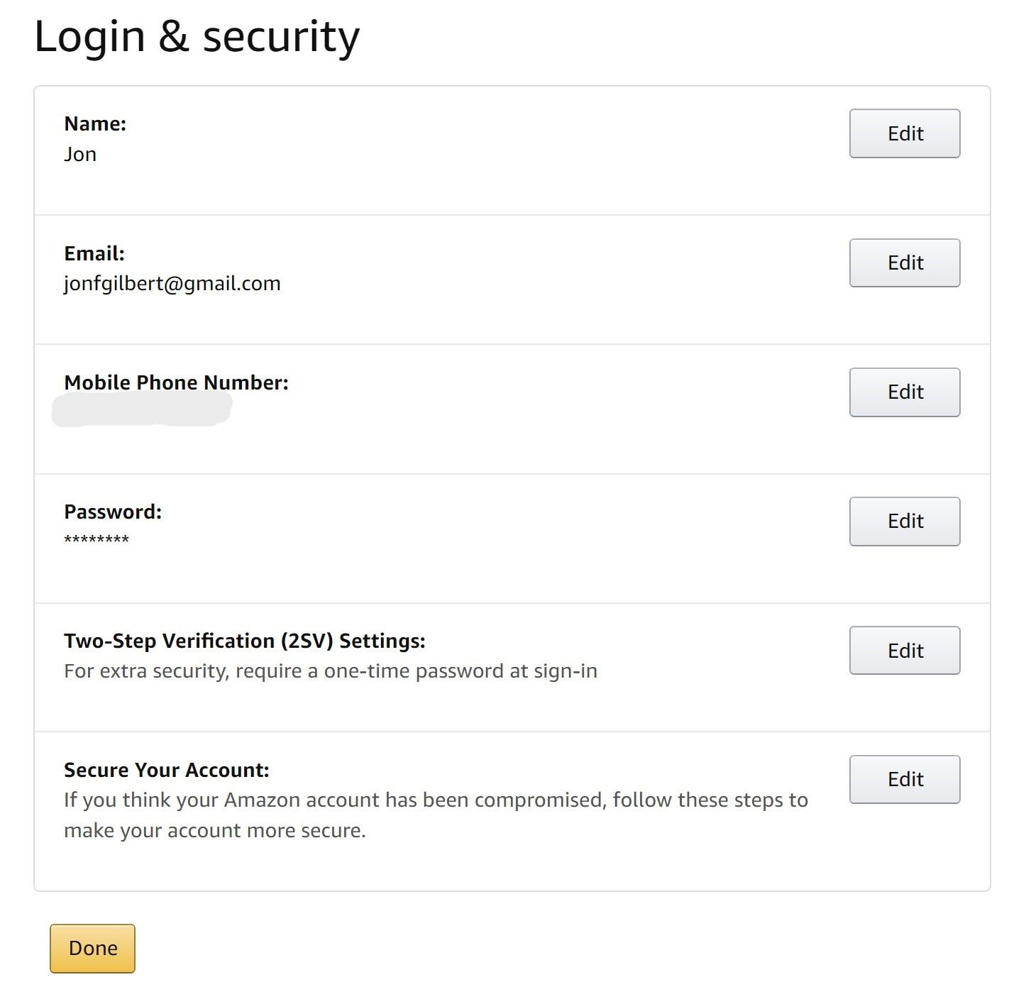 Botões de login e segurança do Amazon Shopping Desktop