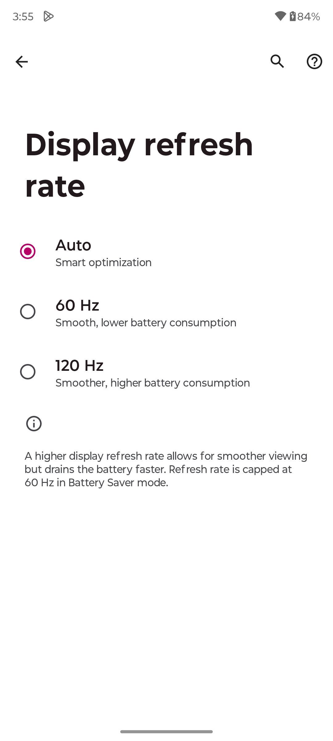 A página Taxa de atualização da tela no Moto G Stylus 5G 2024