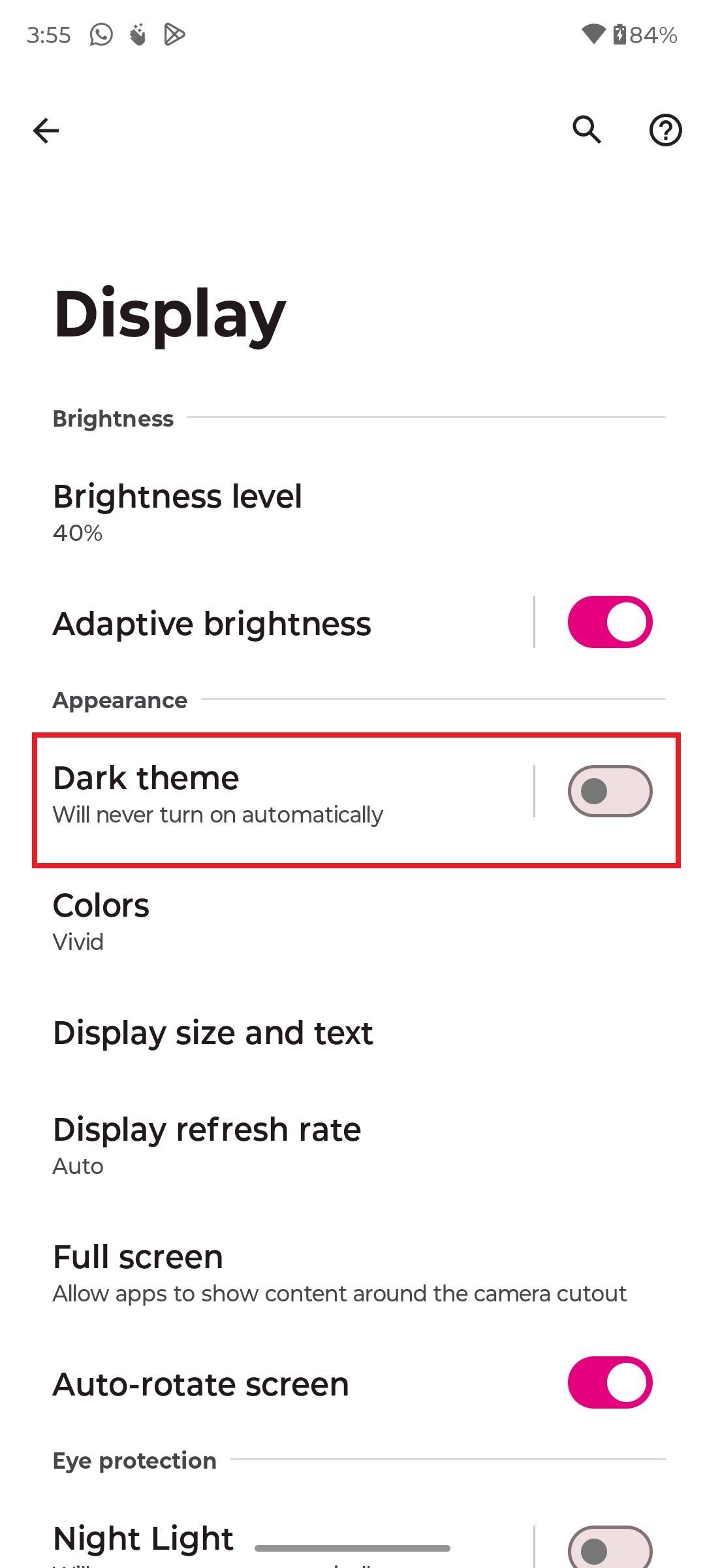 Captura de tela destacando o tema escuro no Moto G Stylus 5G 2024