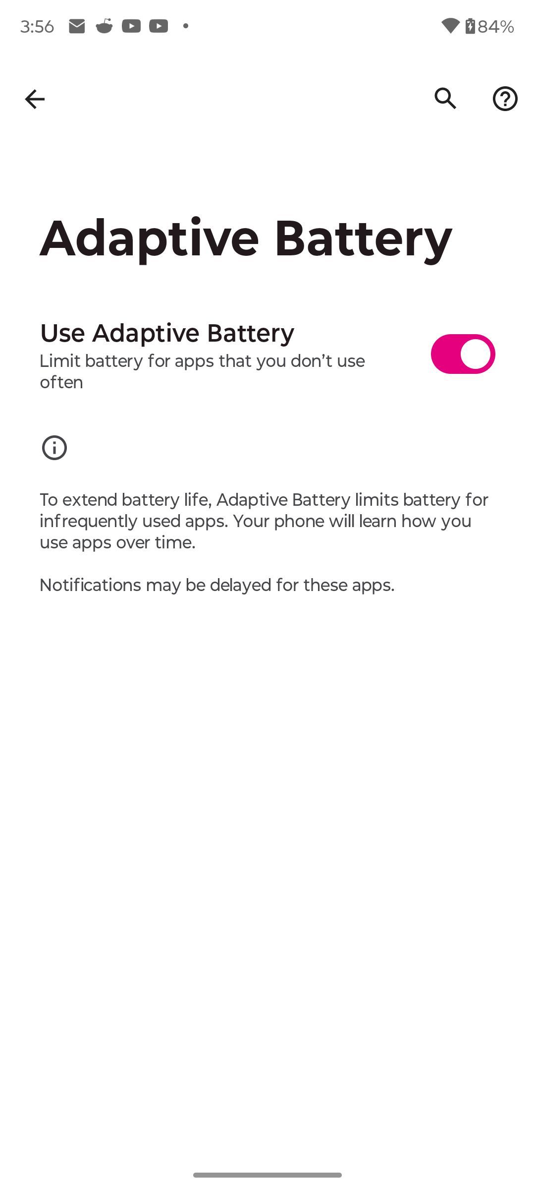 Captura de tela mostrando a página da bateria adaptável no Moto G Stylus 5G 2024