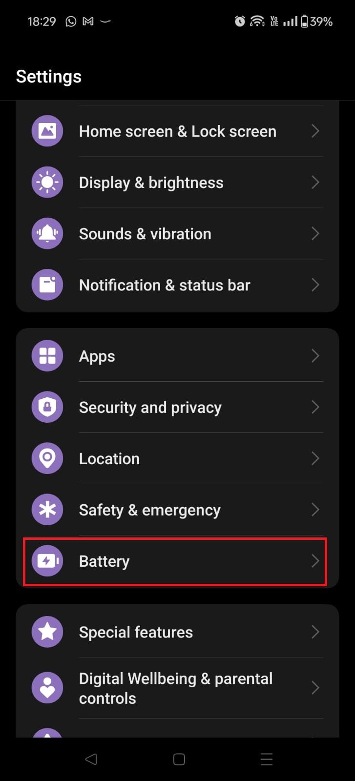 Captura de tela destacando a bateria no OnePlus 12R
