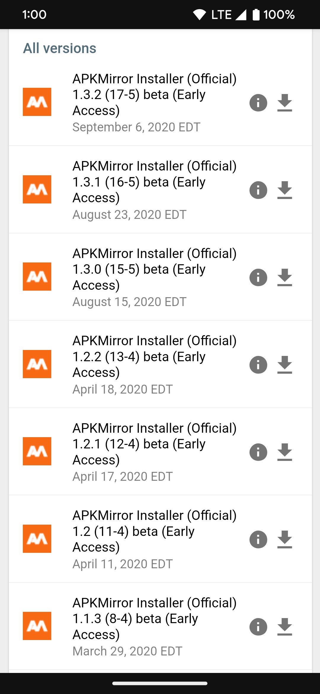 Aplicativos de instalação do APKMirror prontos para download no Android.