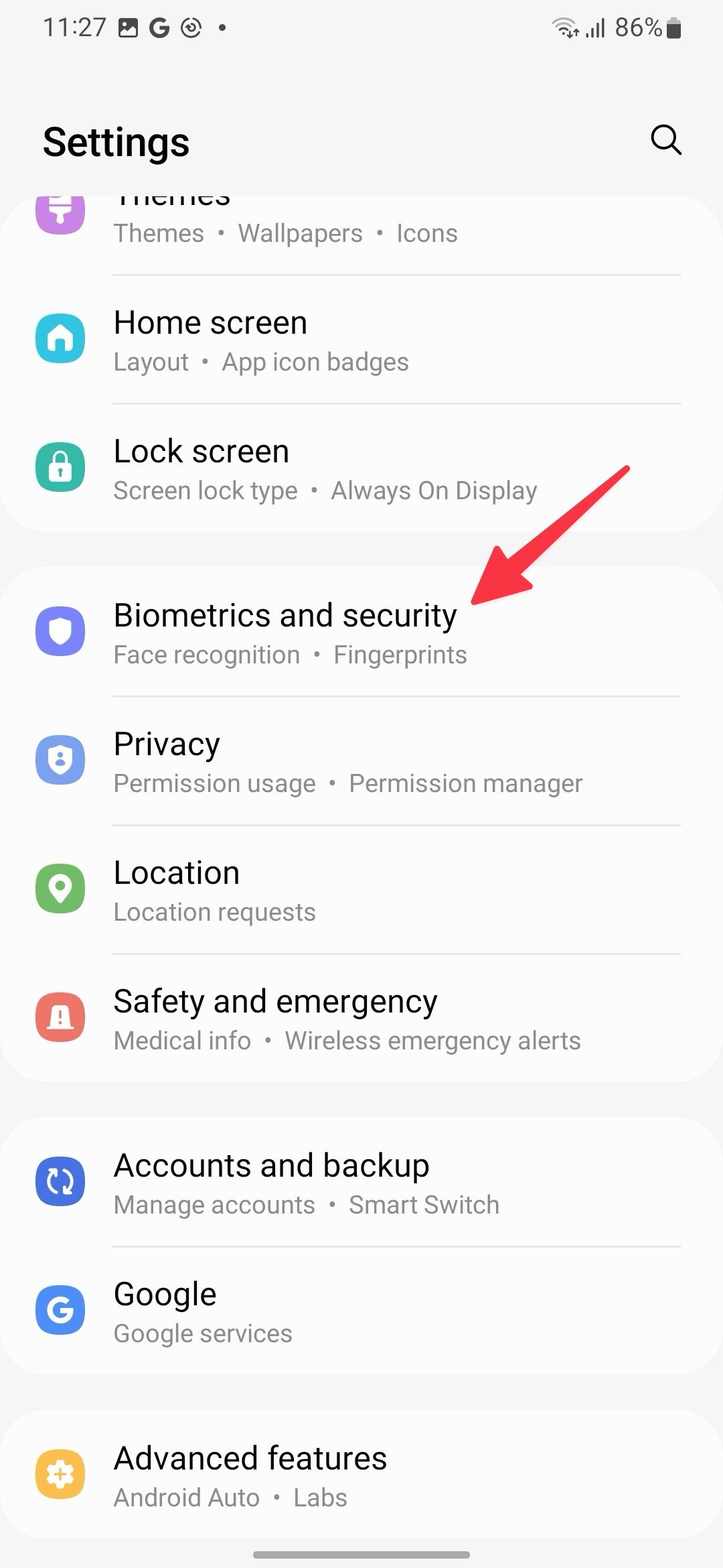 biometria e segurança nas configurações da Samsung