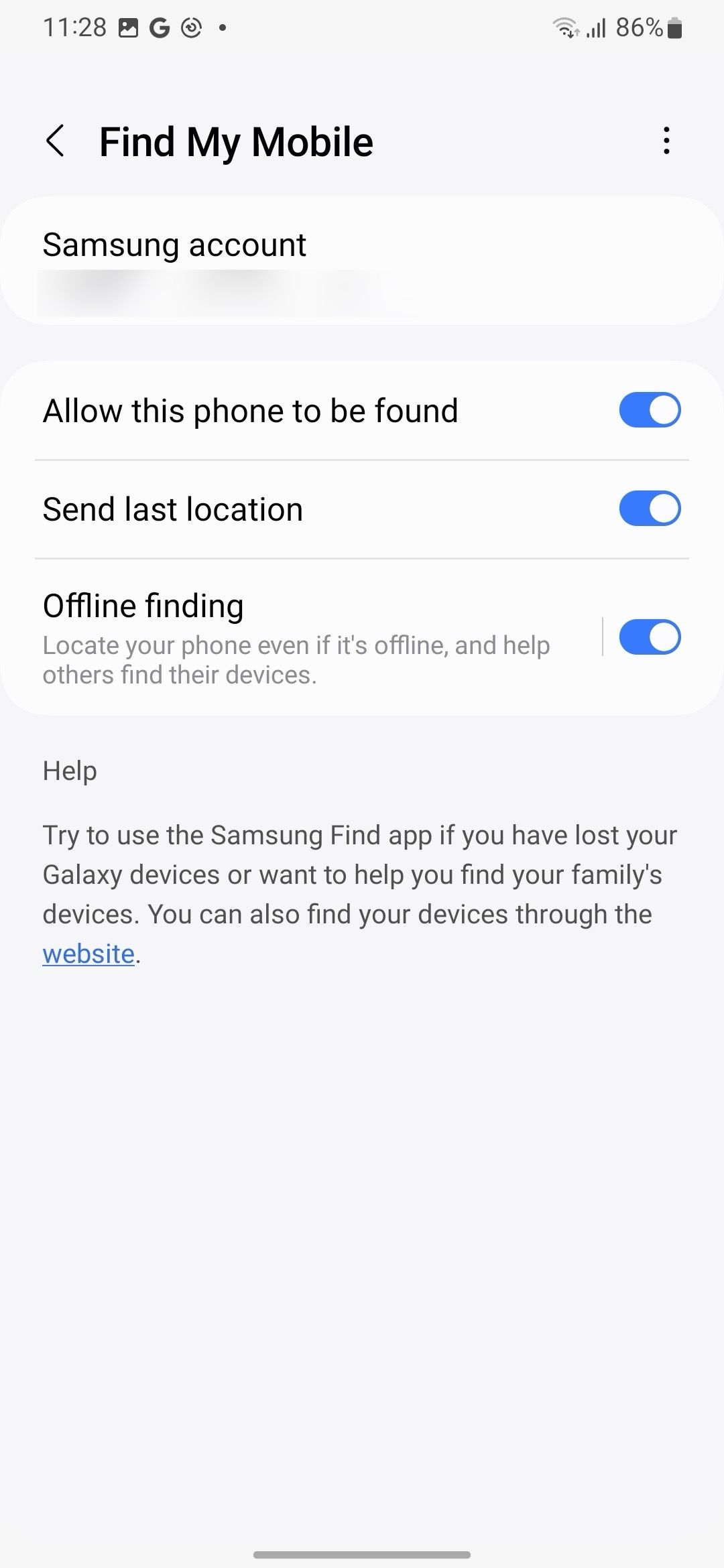 habilitar opções de encontrar meu celular no Samsung