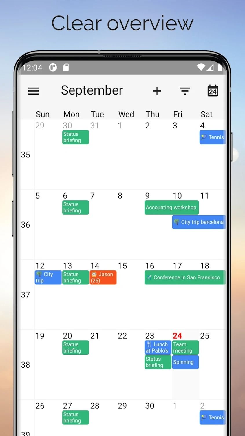 um aplicativo de calendário com visualização mensal