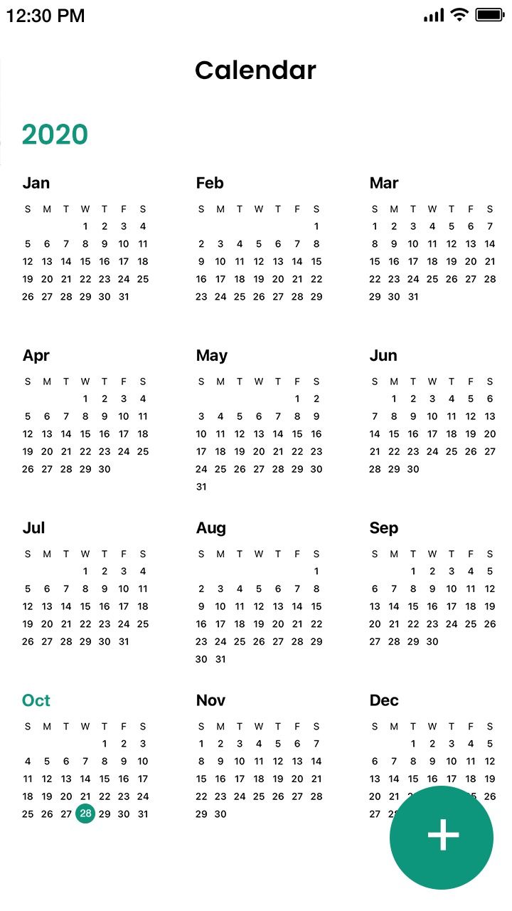 aplicativo de calendário visualização anual