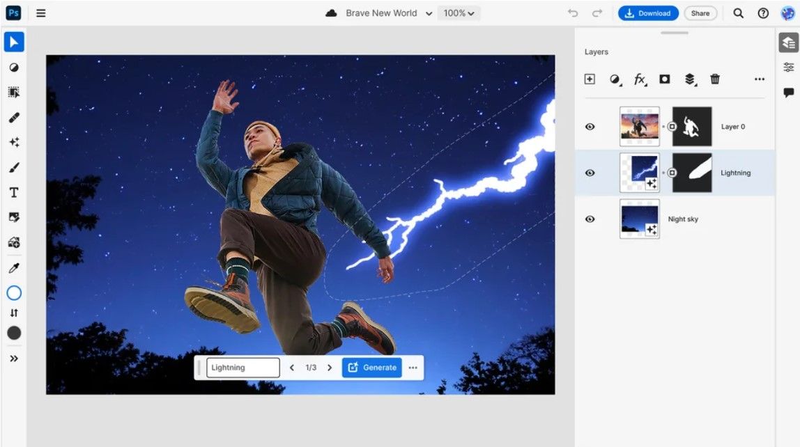 Um exemplo de recursos criativos por meio do Adobe Photoshop em um dispositivo Chromebook Plus