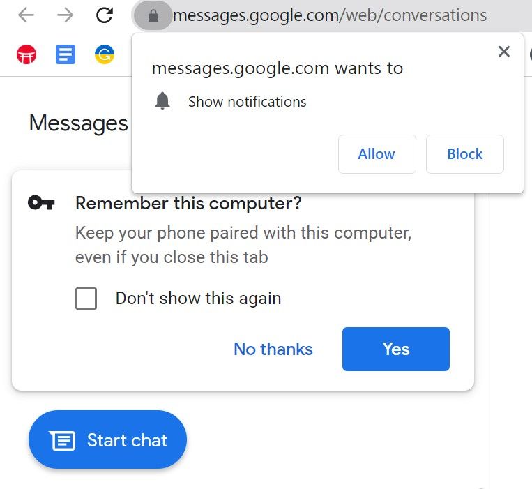 Notificações pop-up para o Google lembrar do computador e permitir notificações
