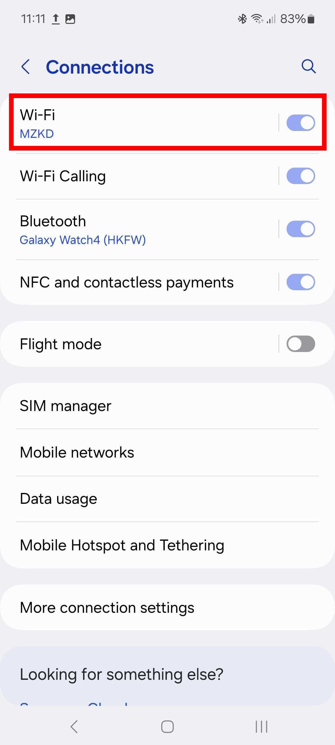 Contorno de retângulo vermelho destacando Wi-Fi nas configurações de conexões