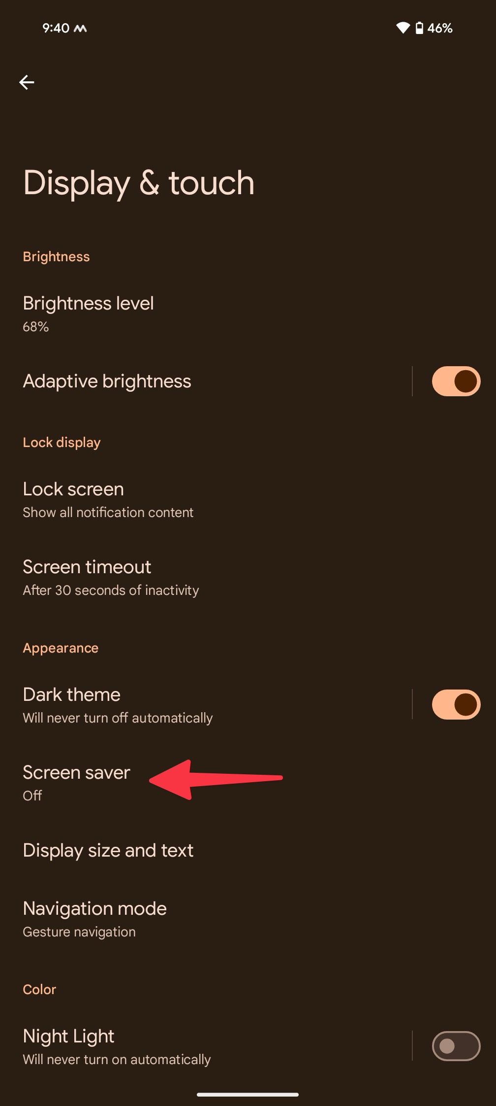 Abra o protetor de tela nas configurações do Android 15