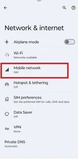 Captura de tela destacando a rede móvel em um telefone Motorola