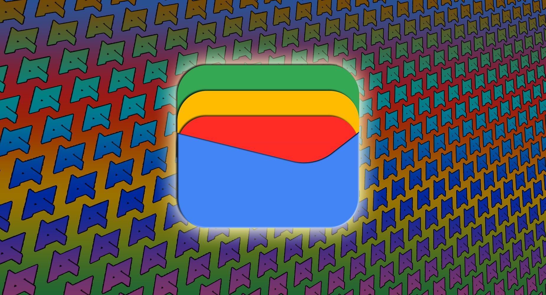 O logotipo do Google Wallet sobre um fundo multicolorido com logotipos do Android Police.