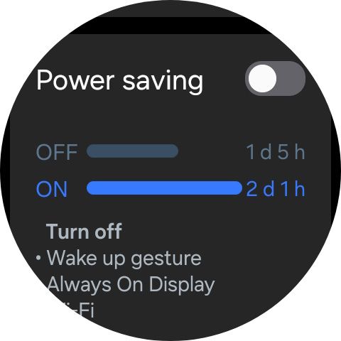 Alternar modo de economia de energia nas configurações da bateria em um Galaxy Watch 7
