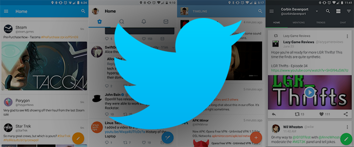 O logotipo do Twitter em cima de várias capturas de tela de feeds do Twitter