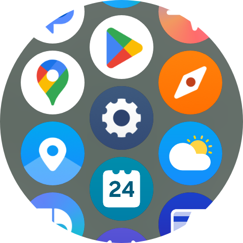 Configurando o ícone de engrenagem exibido em um Samsung Galaxy Watch 7 com outros aplicativos