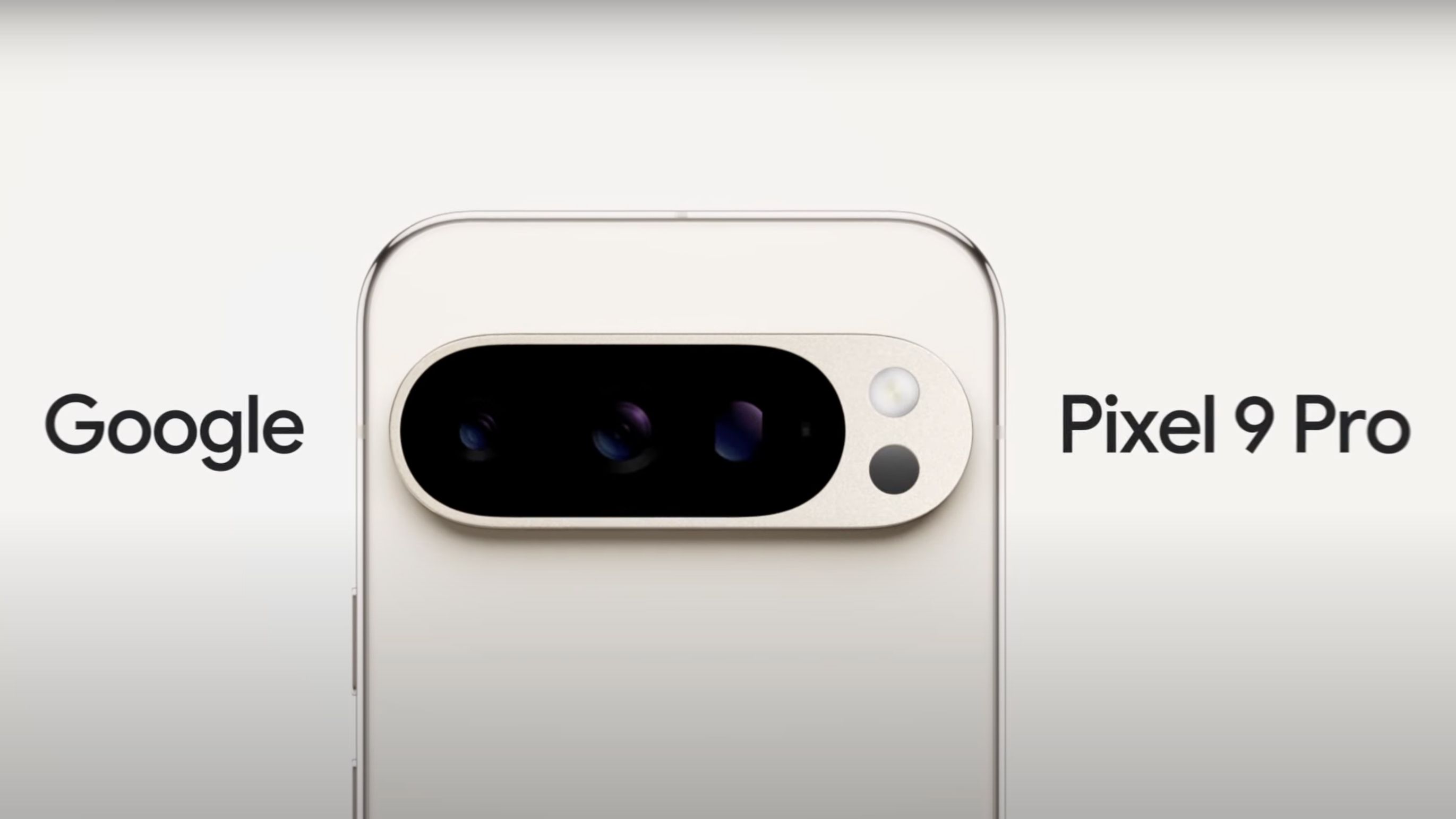 Uma imagem teaser do Google Pixel 9 Pro mostrando o telefone em um tom branco