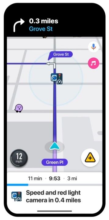 Uma captura de tela destacando o novo alerta de câmera do Waze.