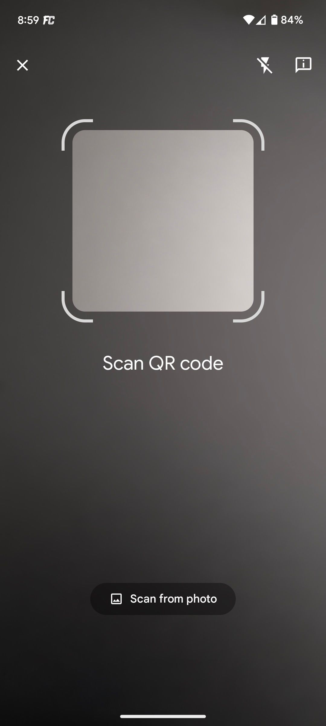 Interface do usuário do design atual do scanner de código QR integrado do Android