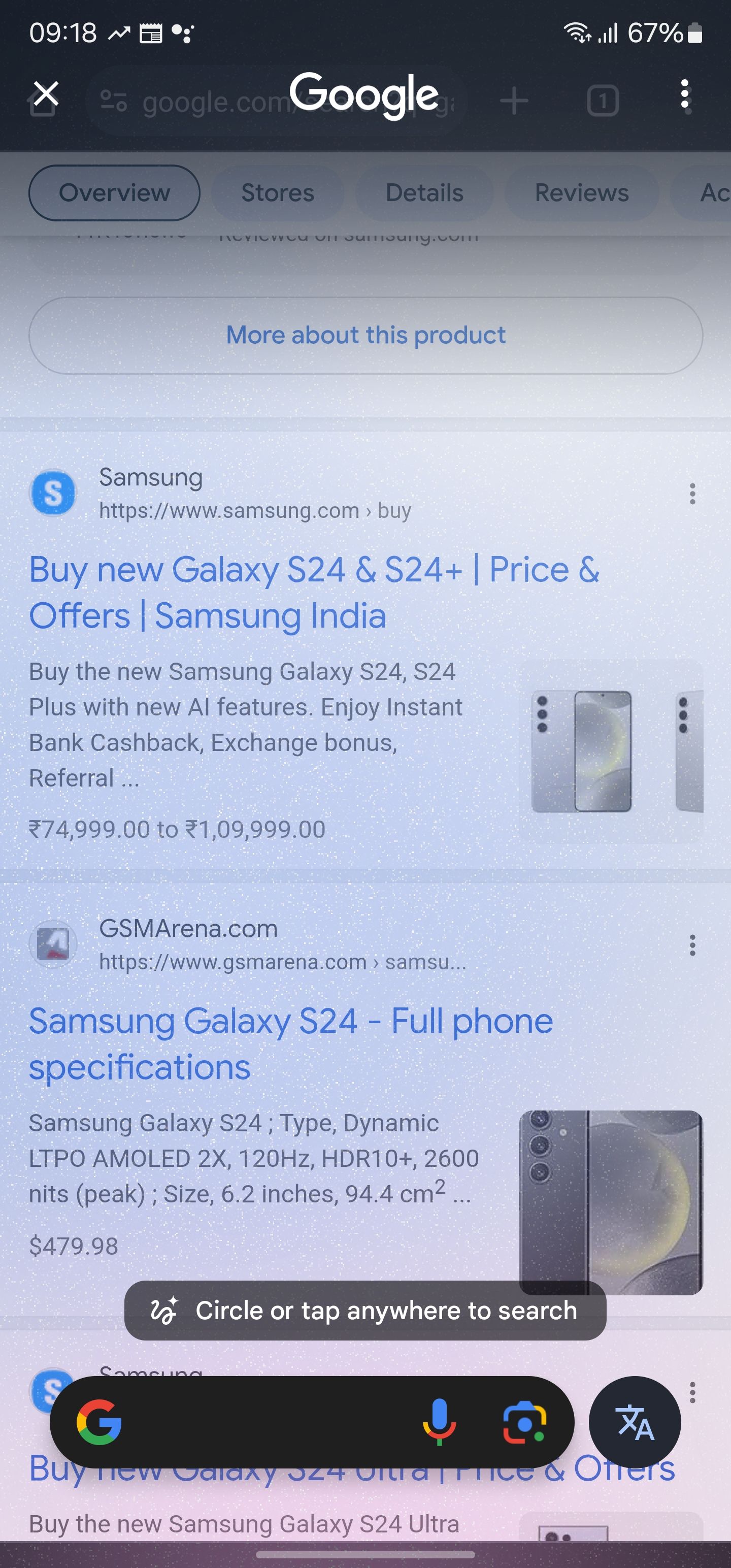 Círculo Galaxy AI para pesquisar em telefones Samsung