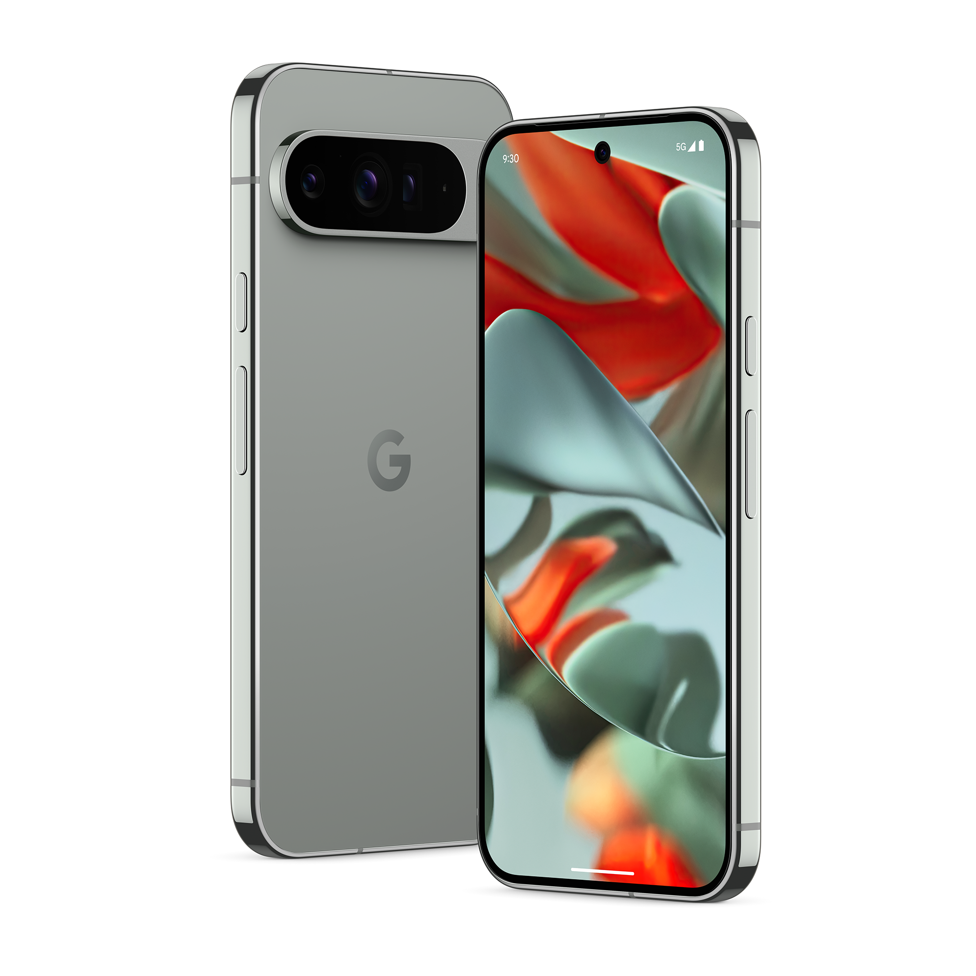 Renderização do Google Pixel 9 Pro XL em avelã sobre fundo branco.