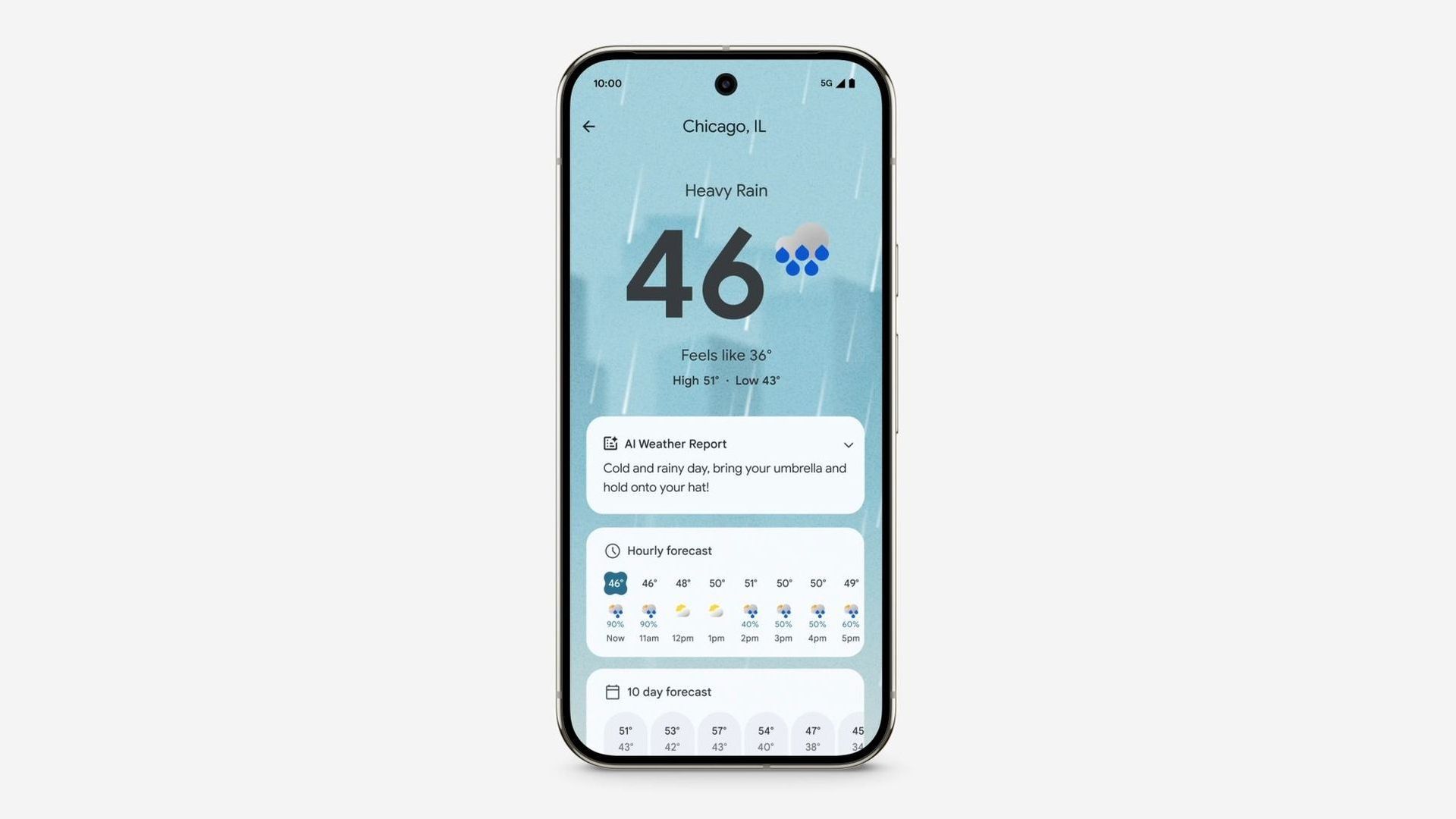 Aplicativo Google Pixel Weather mostrando a previsão diária