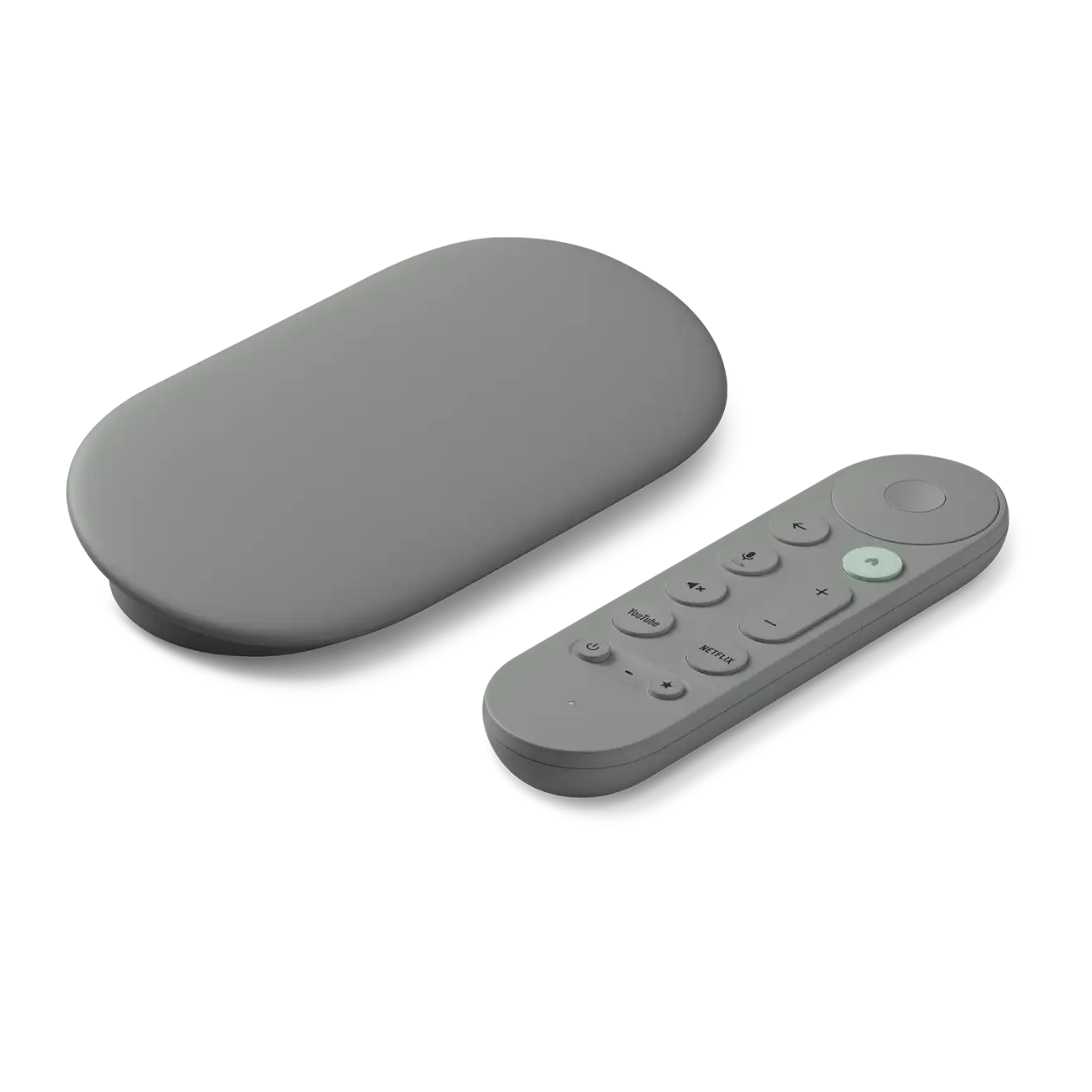 Renderização do Google TV Streamer na opção de cor avelã sobre um fundo branco.