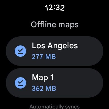 Google Maps mostrando a lista de downloads offline do Wear OS