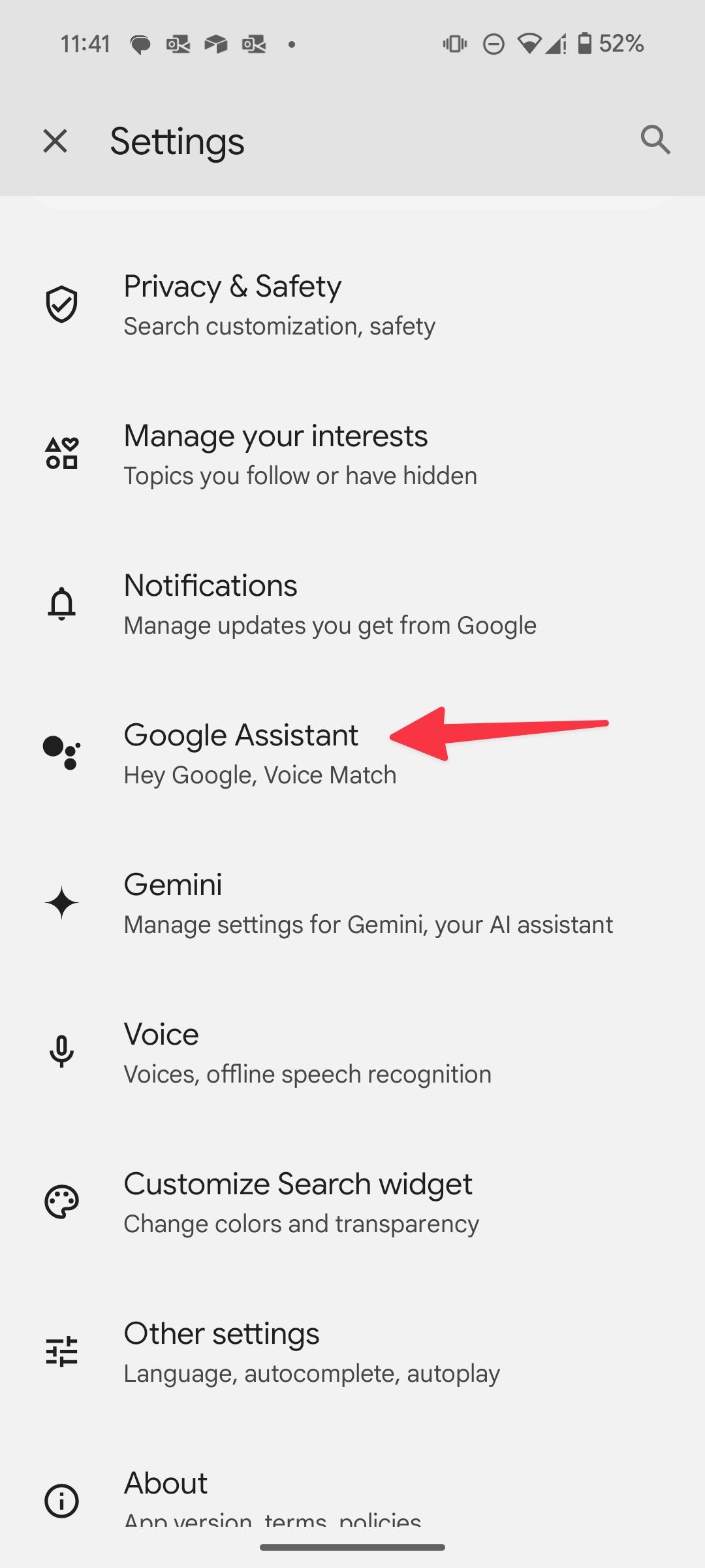 Abra as configurações do Google Assistente