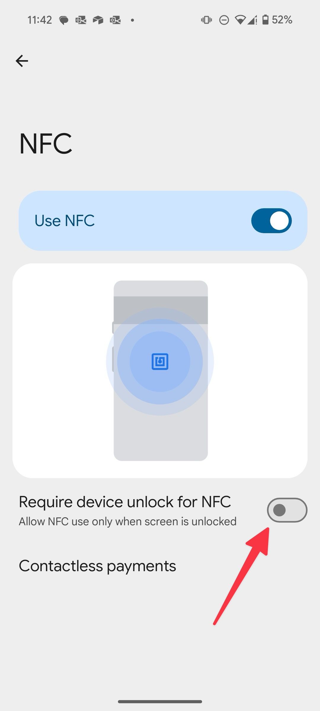 Exigir desbloqueio do dispositivo para NFC