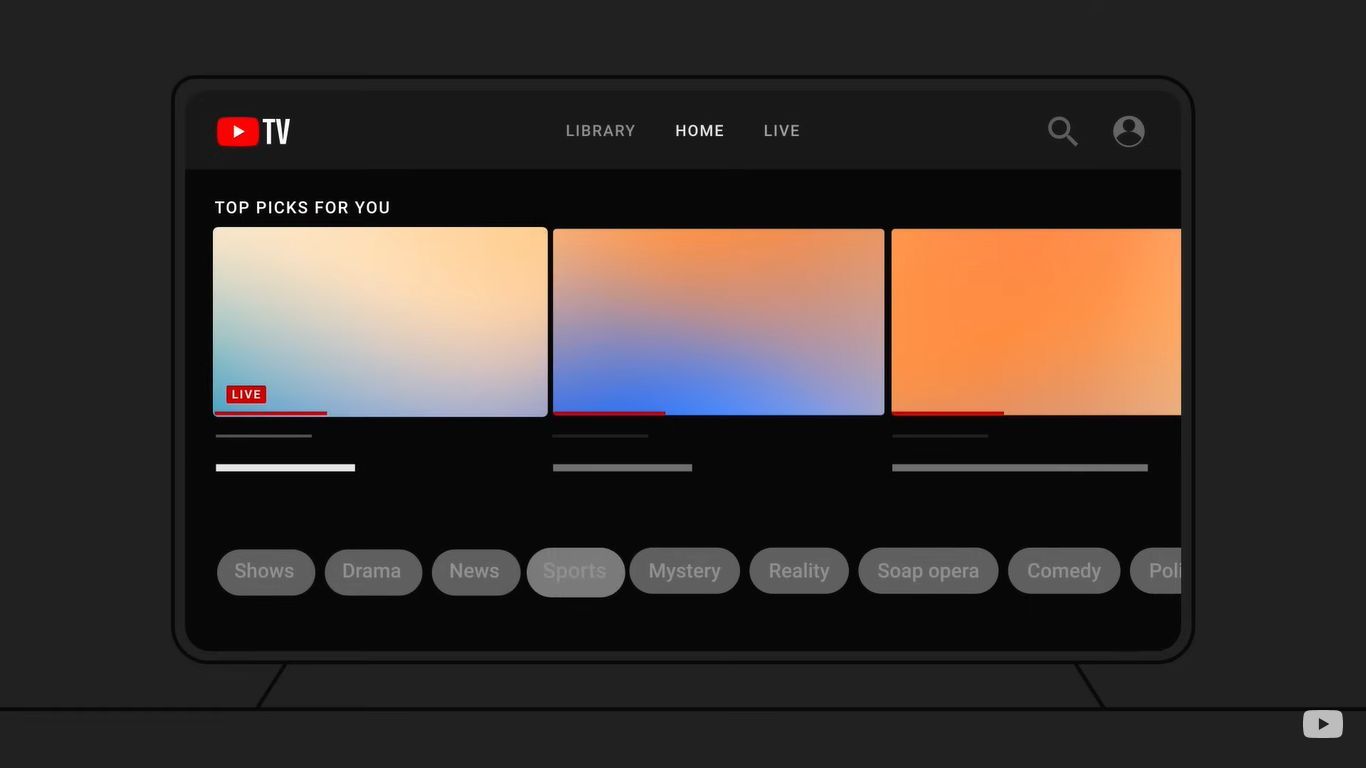 Uma ilustração da tela inicial do YouTube TV