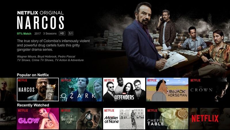 Página inicial da Netflix 